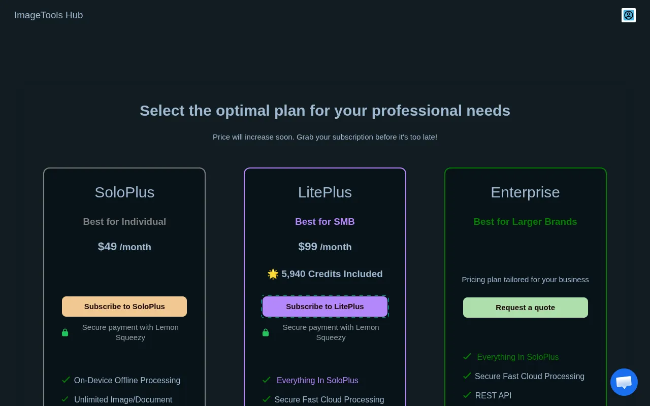 Image Tools Hub — pricing page