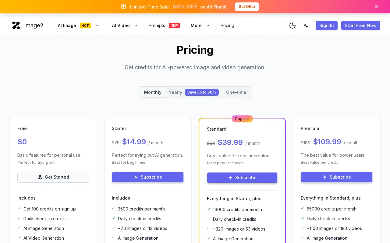 Image2-AI — pricing page
