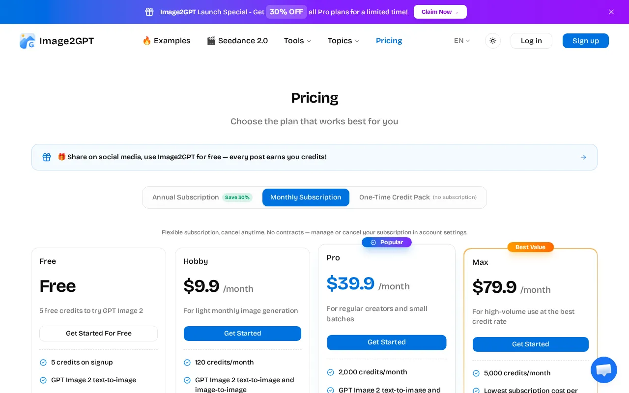 Image2GPT — pricing page
