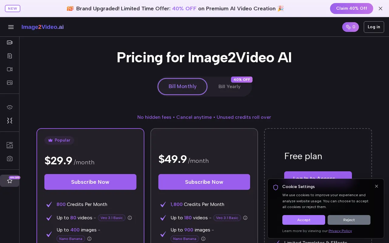 Image2Video — pricing page