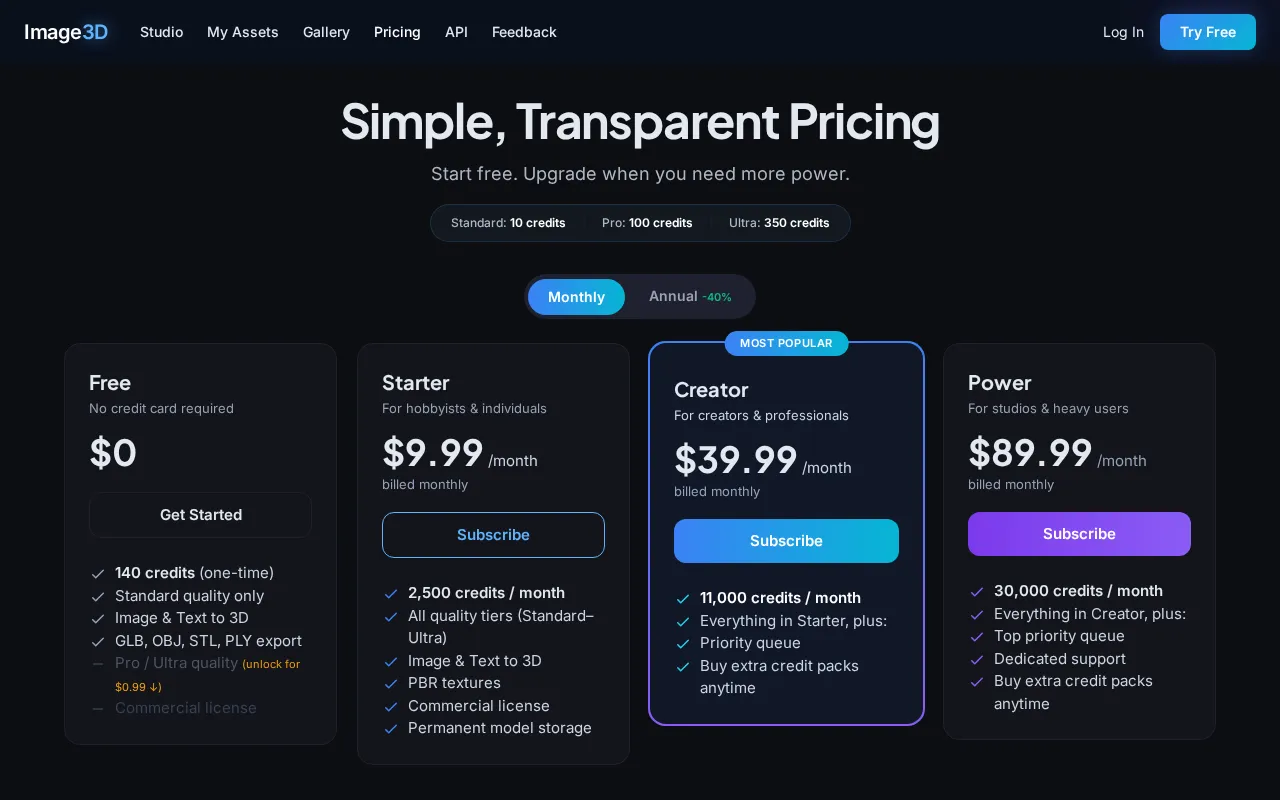 Image3D — pricing page
