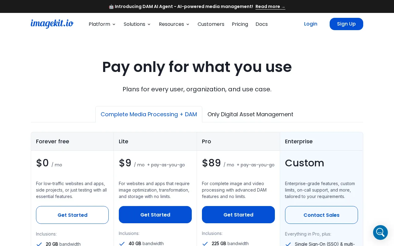 ImageKit — pricing page