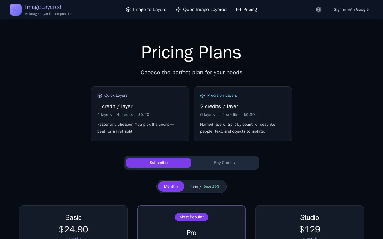 ImageLayered — pricing page