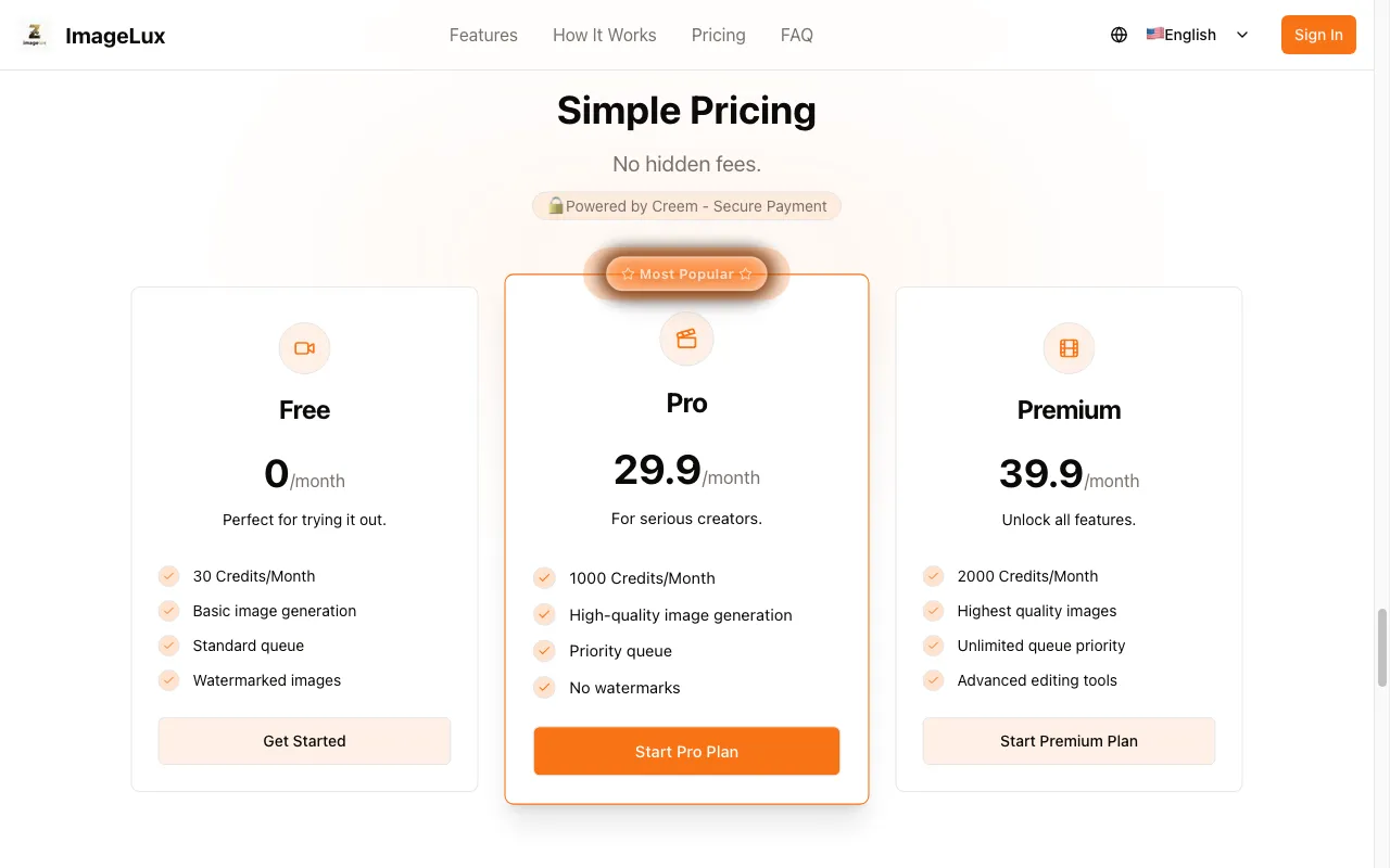 imagelux — pricing page