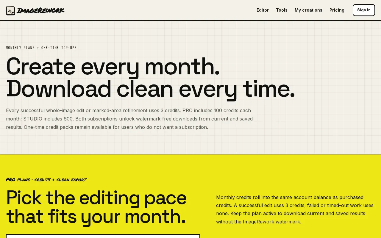 imagerework — pricing page