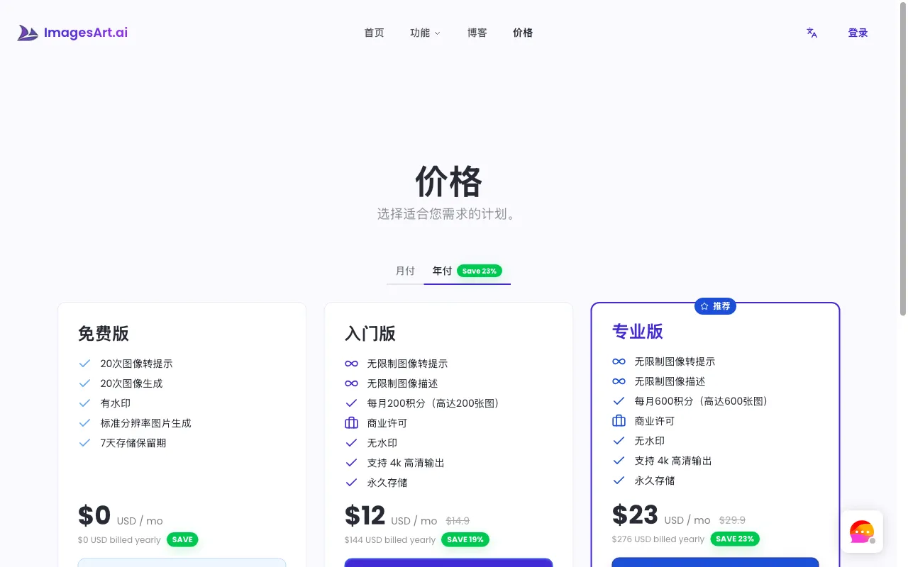 ImagesArt AI — pricing page