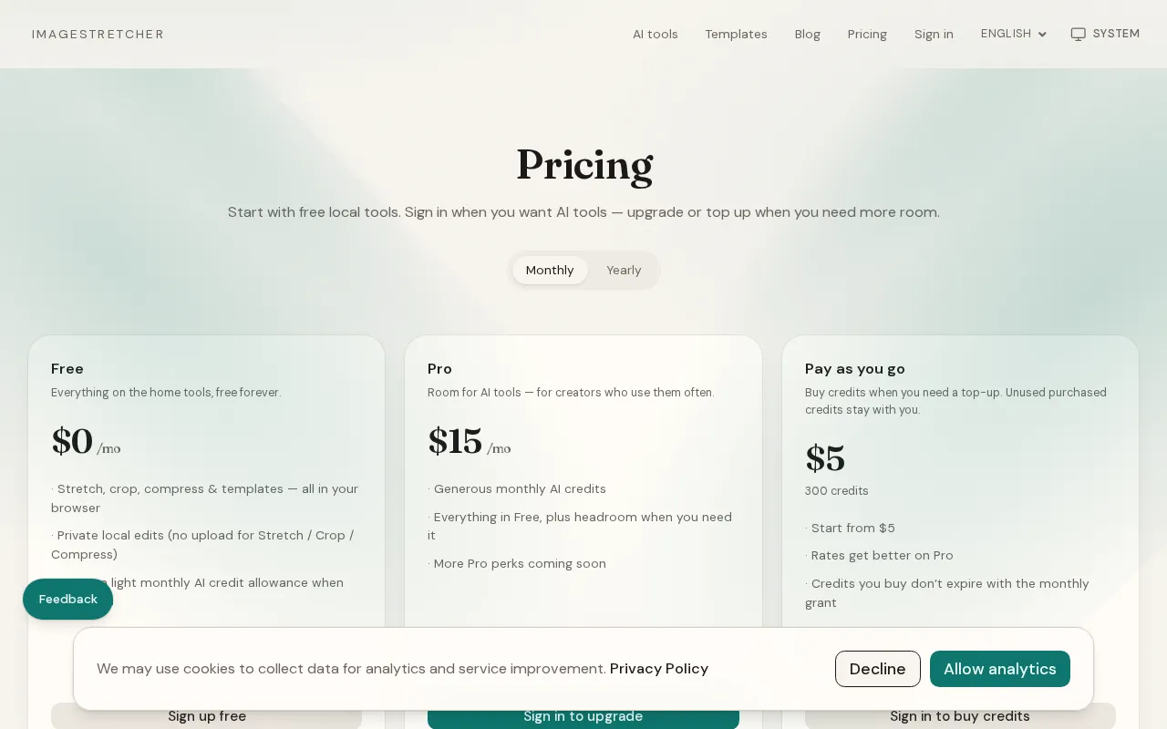 ImageStretcher — pricing page