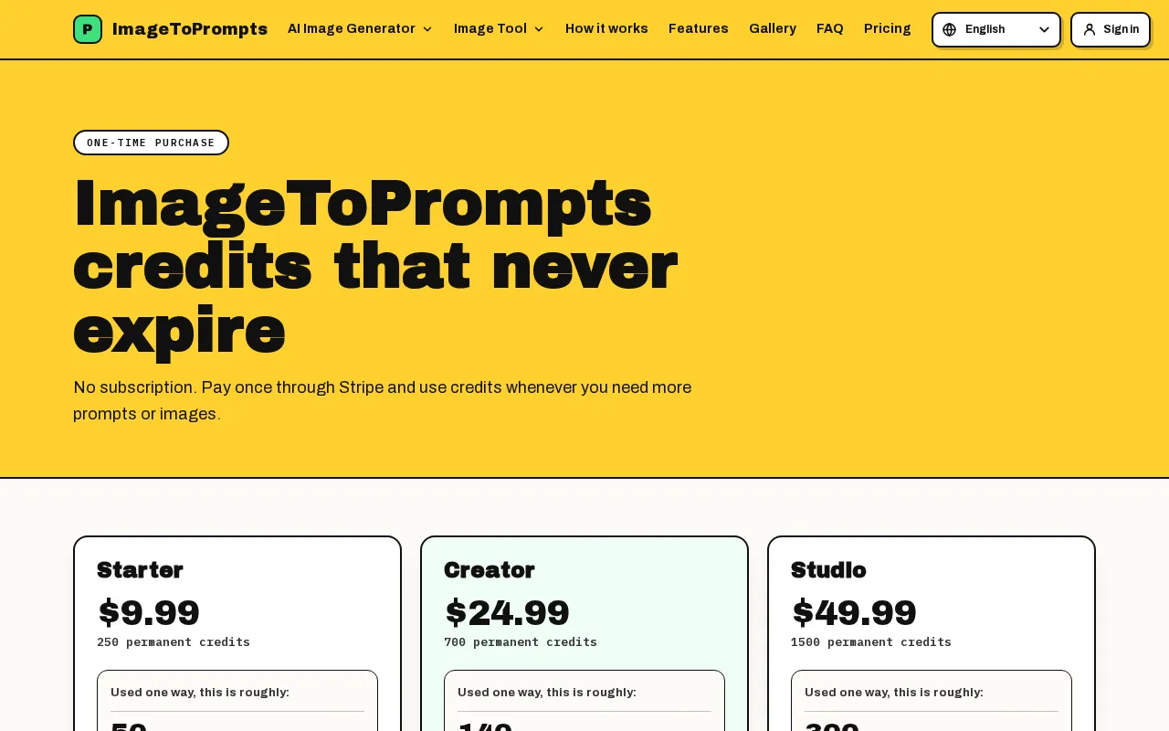 ImageToPrompts — pricing page