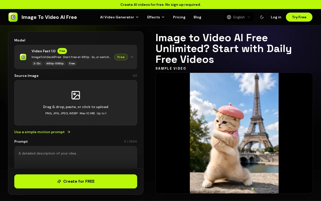 imagetovideoaifree.com — preview screenshot