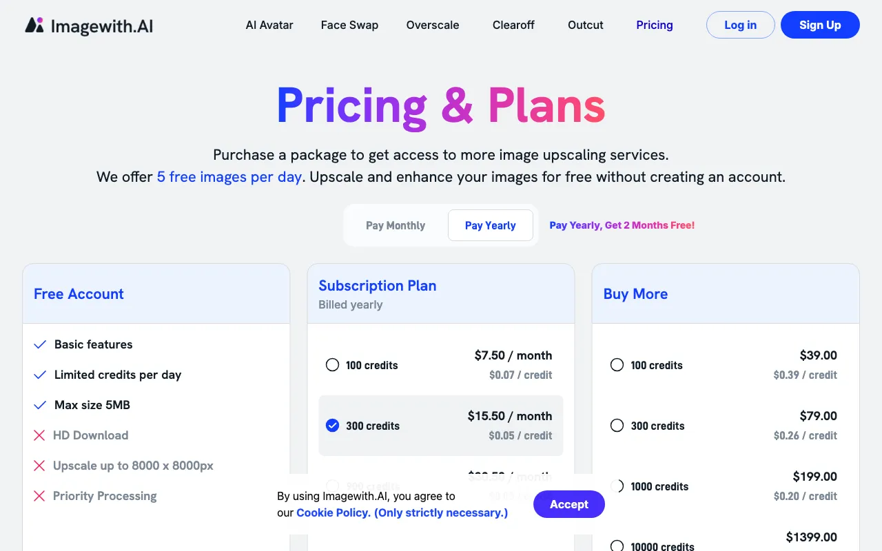 imagewith.ai — pricing page