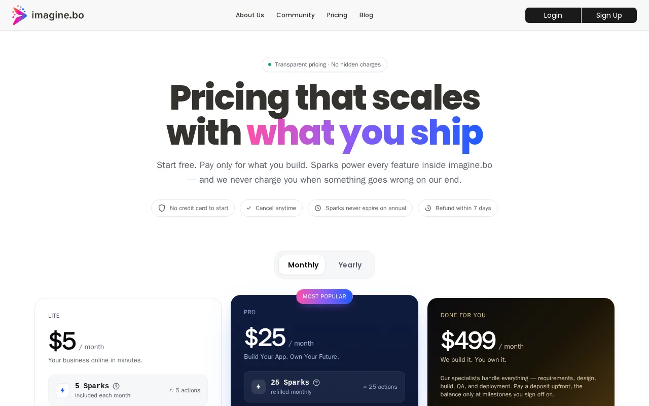 Imagine.bo — pricing page