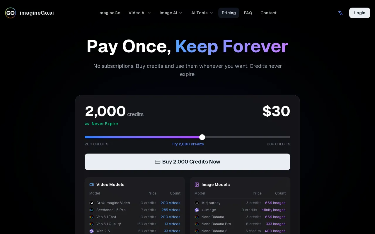 ImagineGo — pricing page