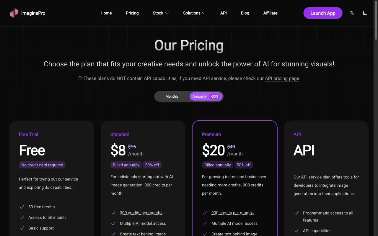 ImaginePro — pricing page