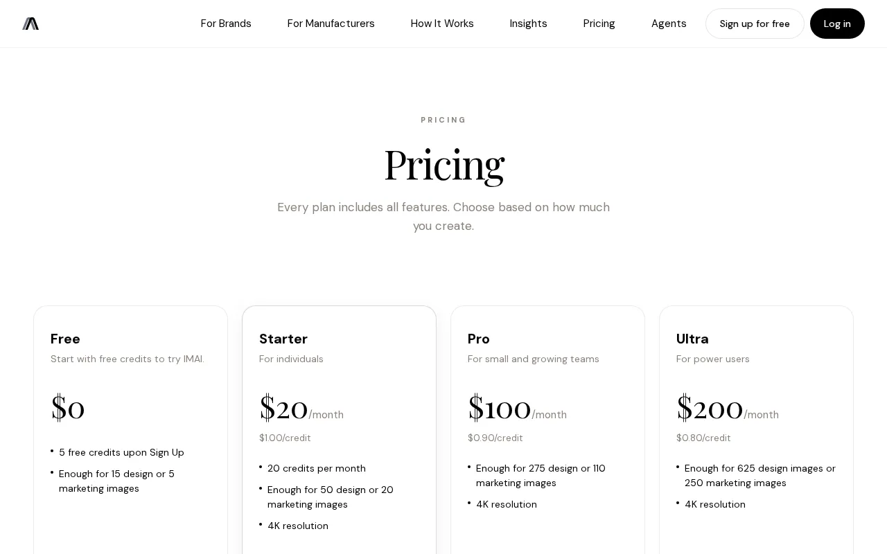 IMAI Studio — pricing page