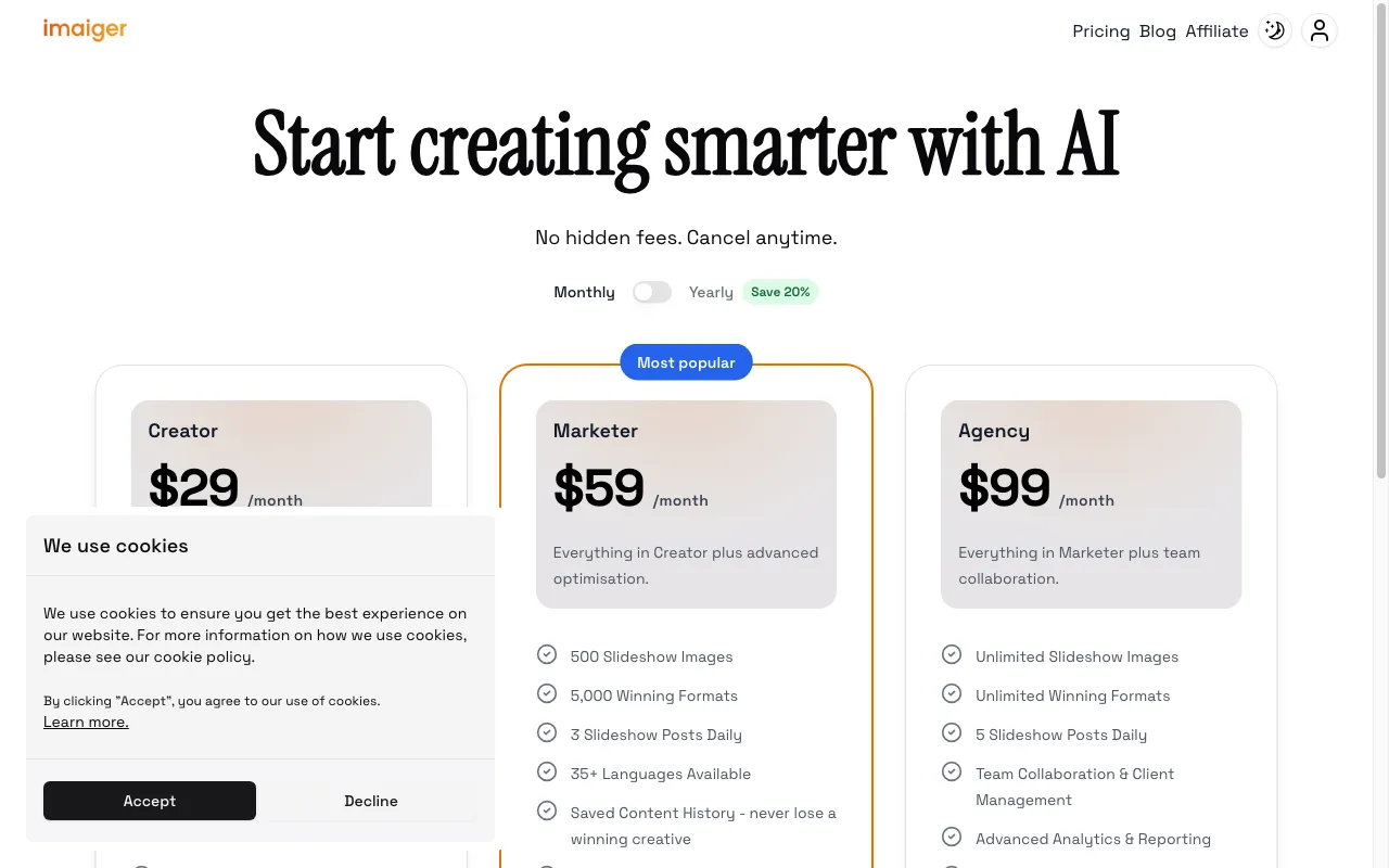 Imaiger — pricing page