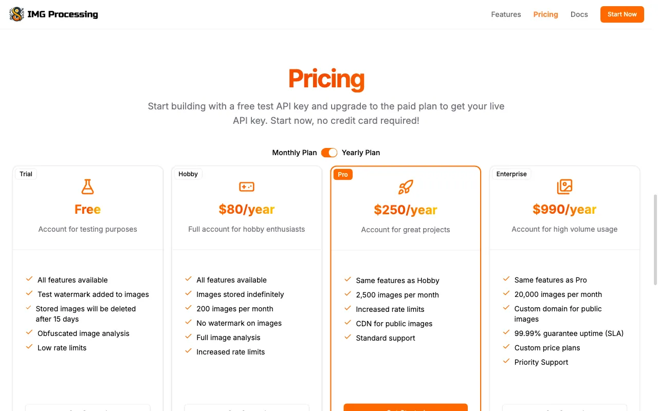 IMG Processing — pricing page