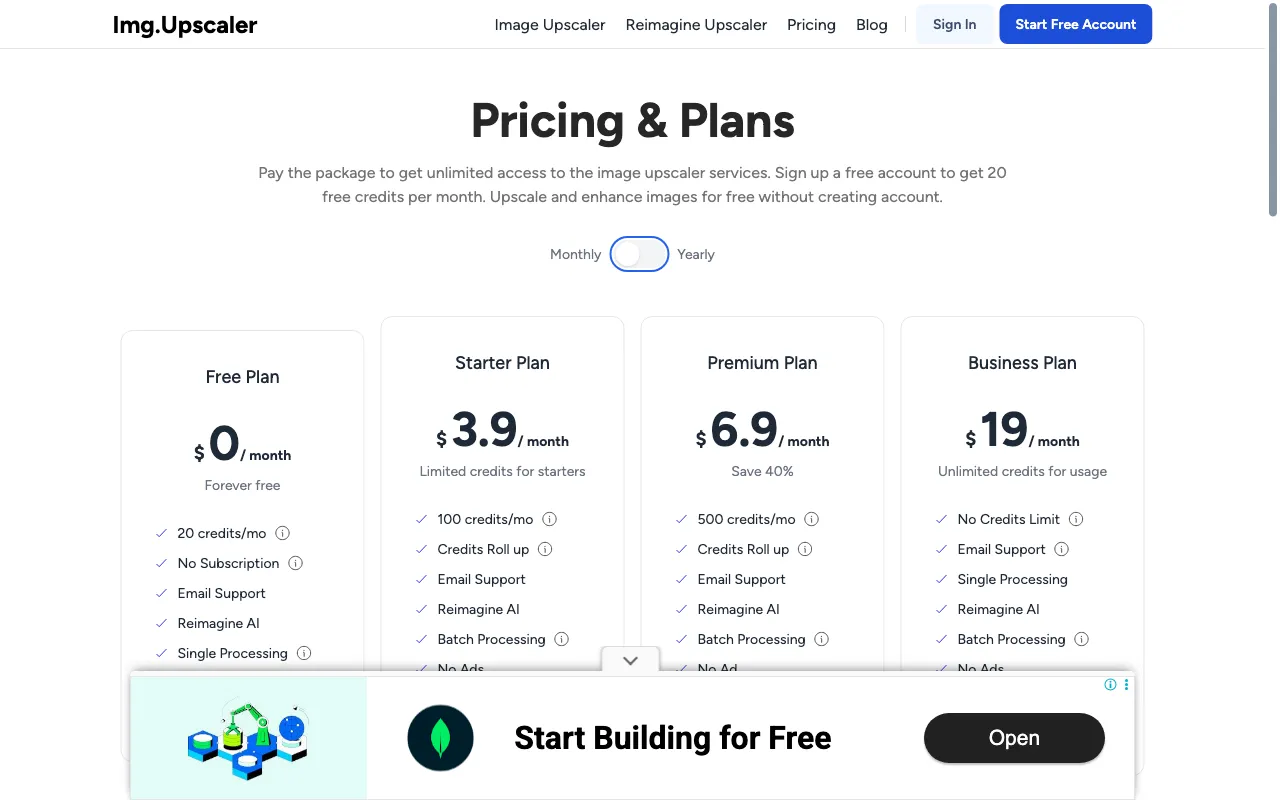 Img Upscaler — pricing page