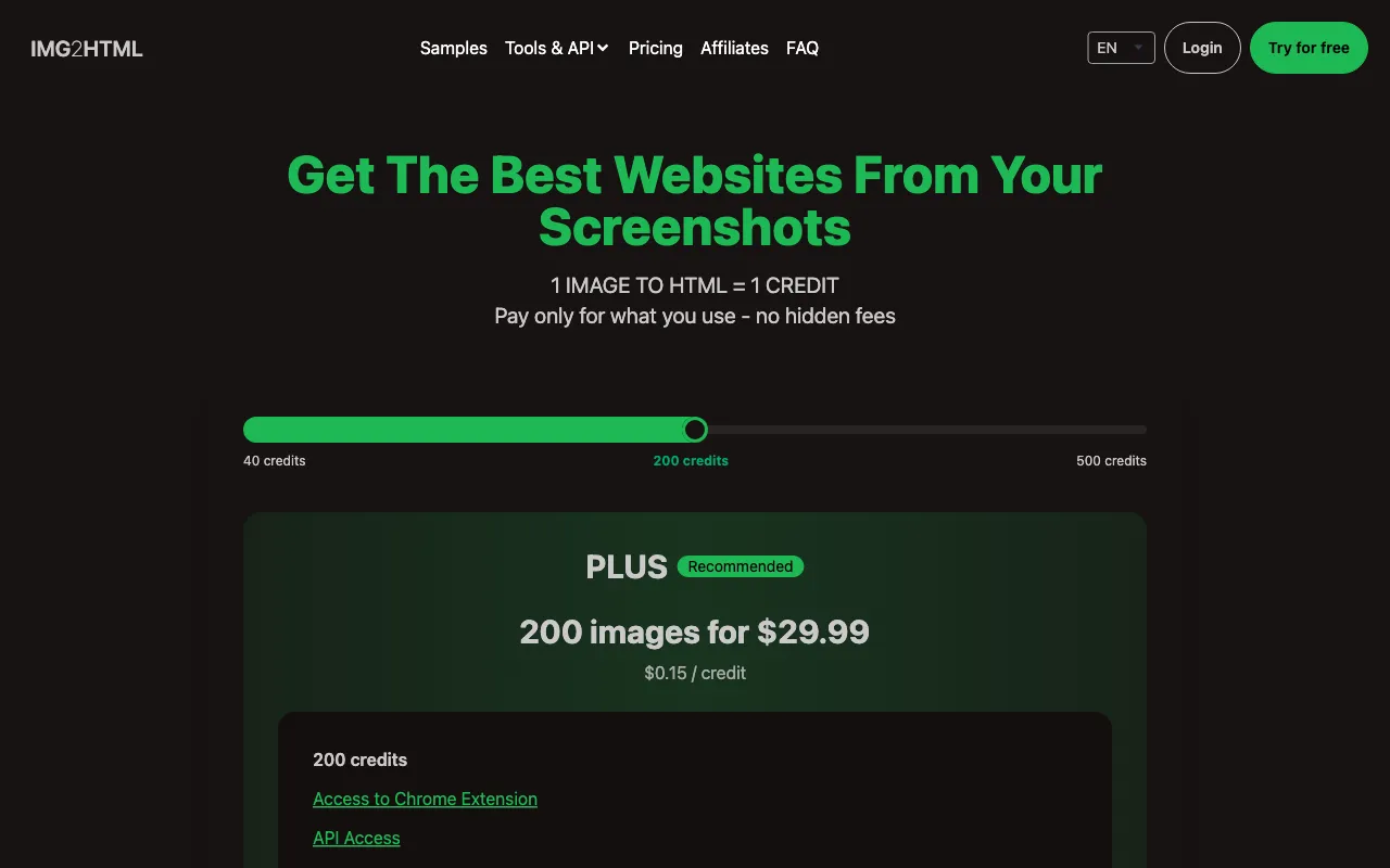 Img2html — pricing page