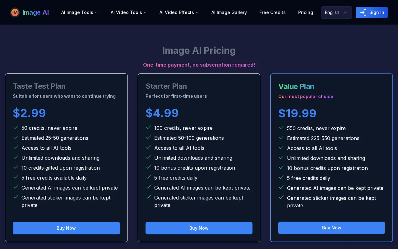 ImageAI — pricing page