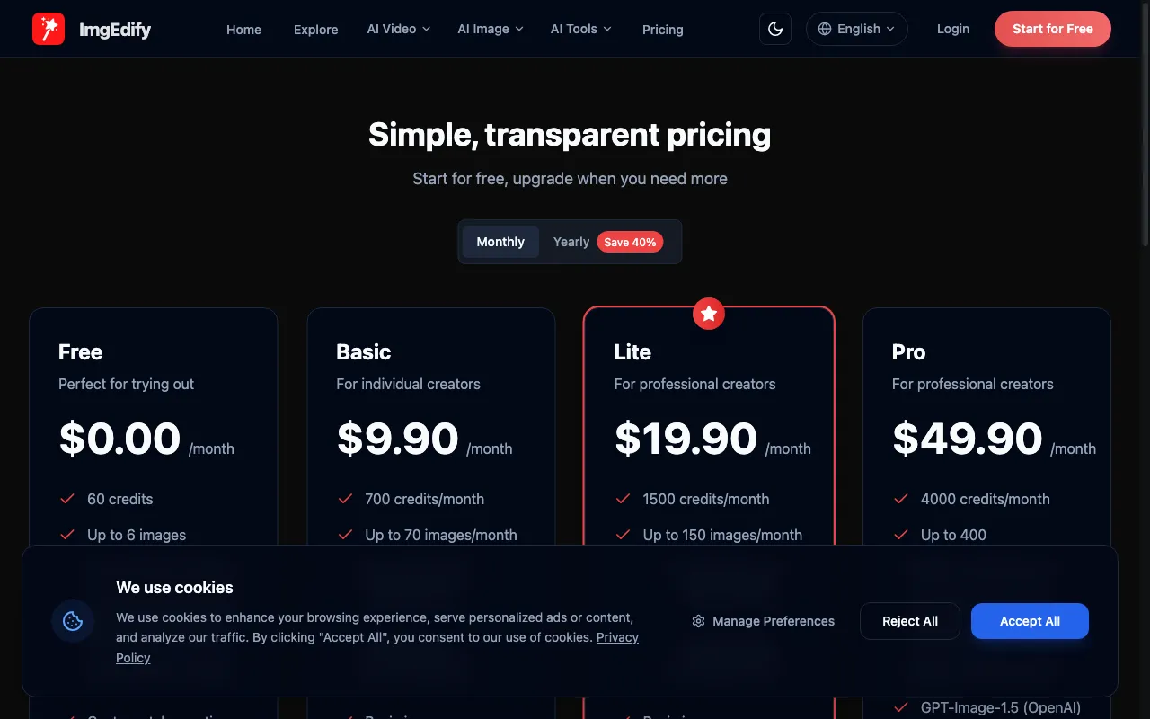 ImgEdify — pricing page