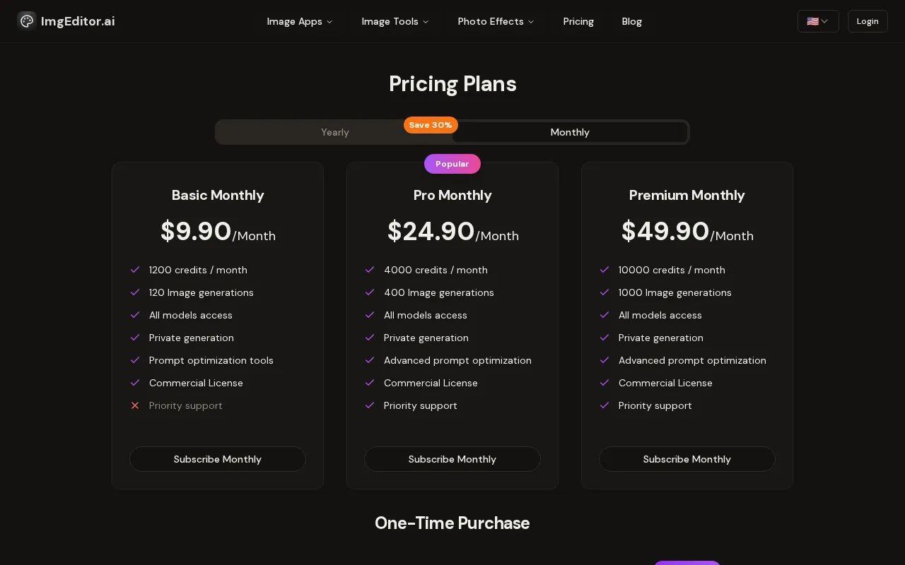 ImgEditor AI — pricing page