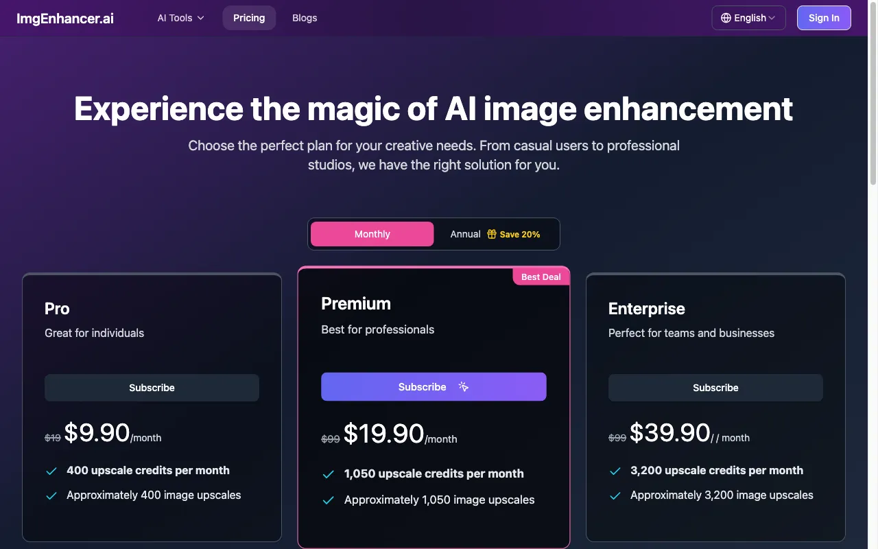 imgenhancer — pricing page