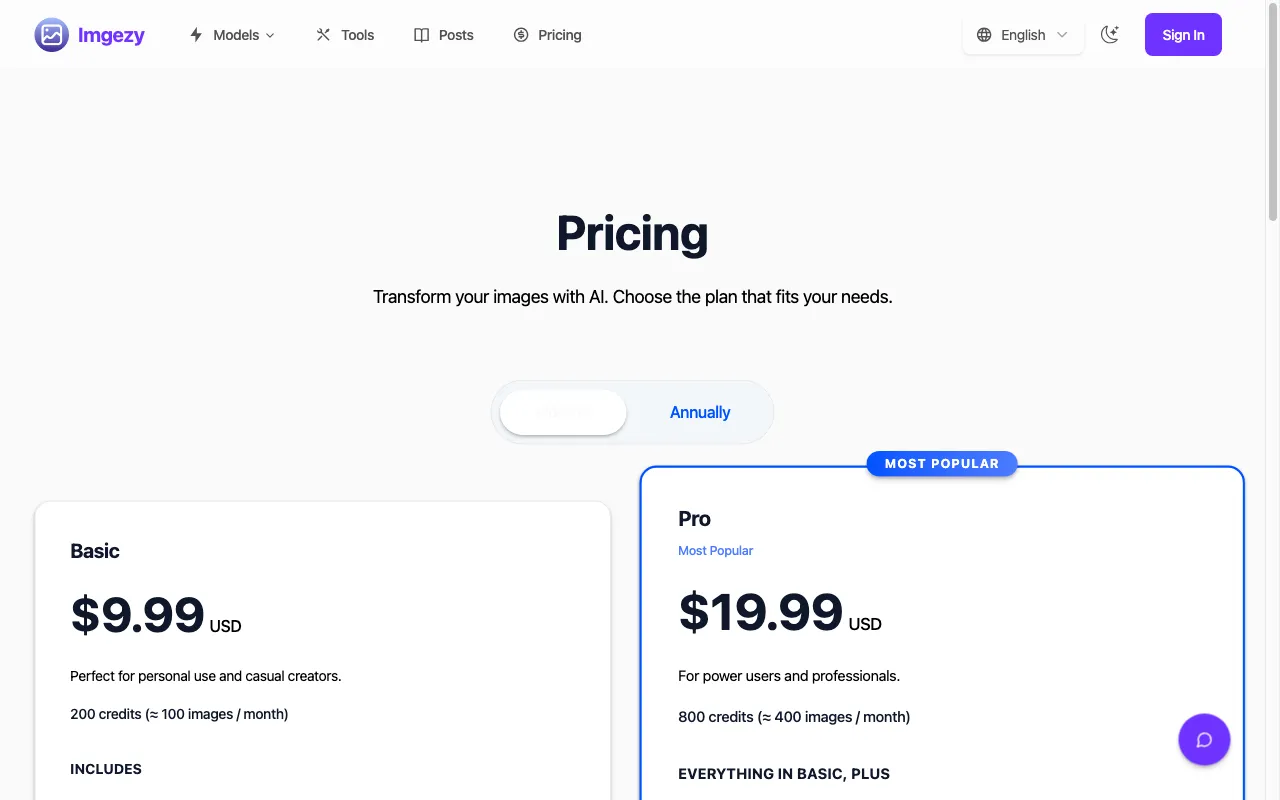 Imgezy — pricing page