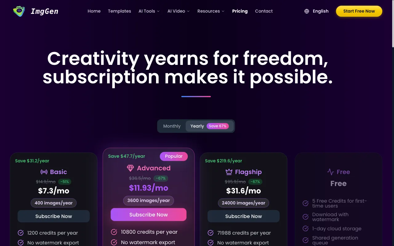ImgGen — pricing page