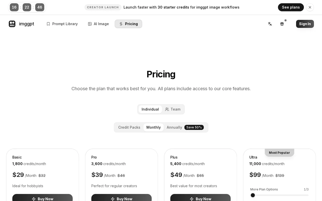 Imggpt — pricing page
