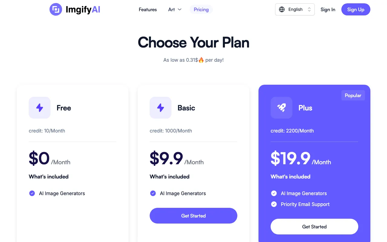 ImgifyAI — pricing page
