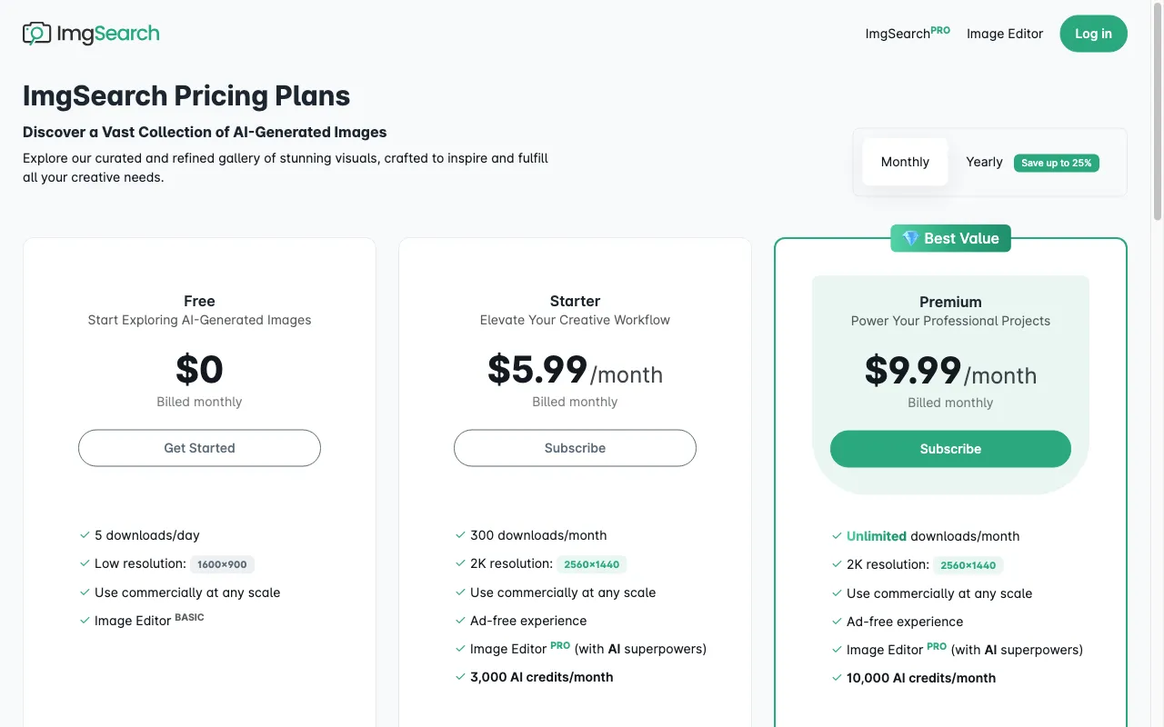 ImgSearch — pricing page