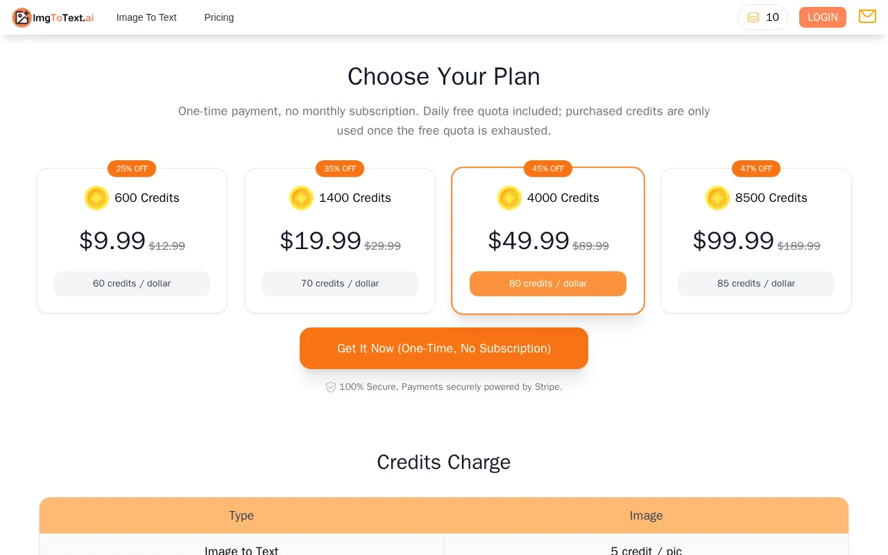 imgtotext.ai — pricing page