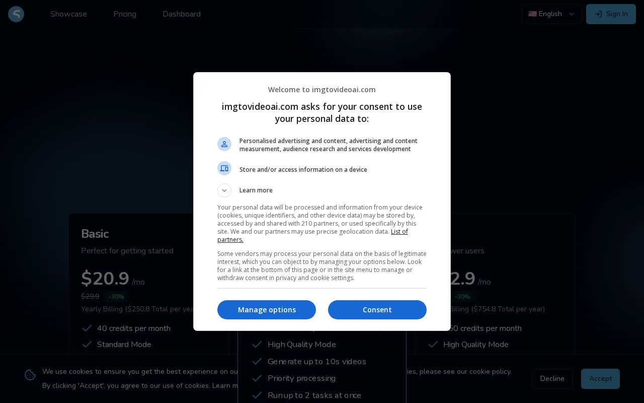 ImgToVideoAI — pricing page