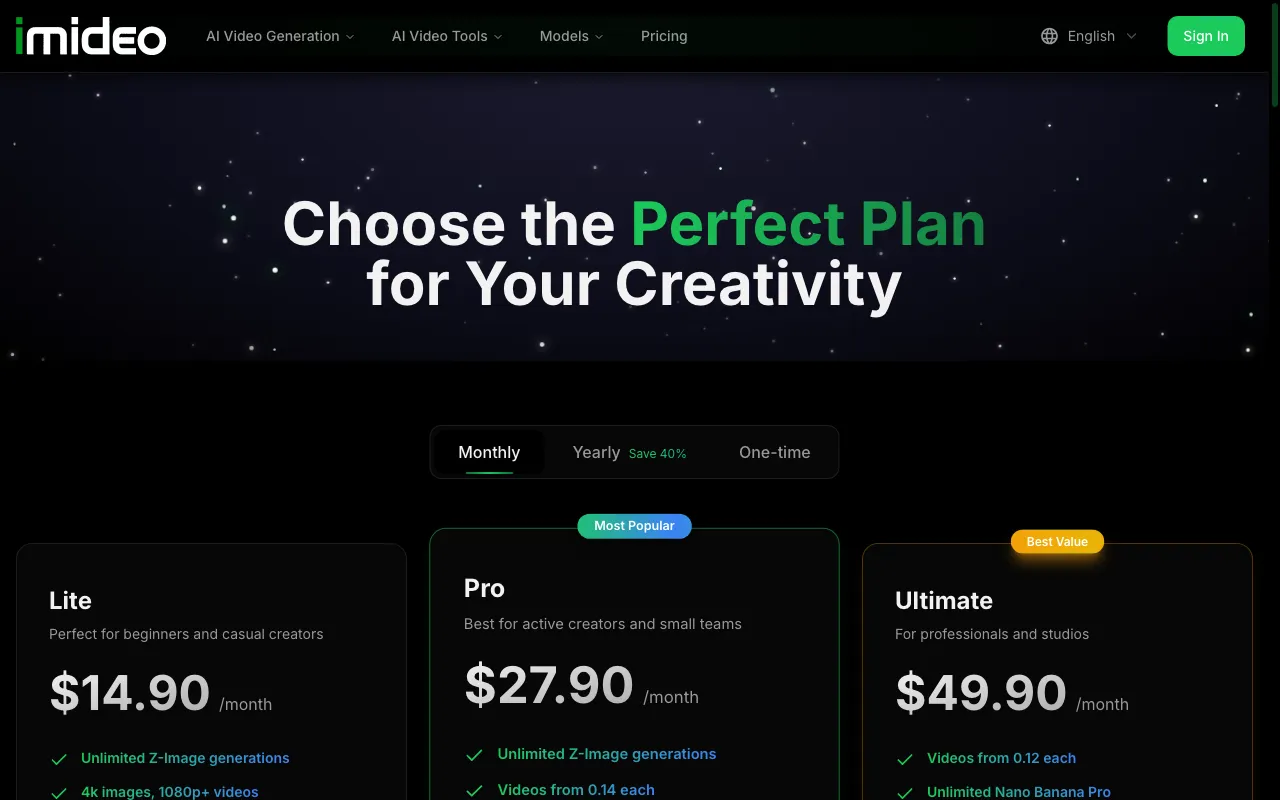 iMideo — pricing page