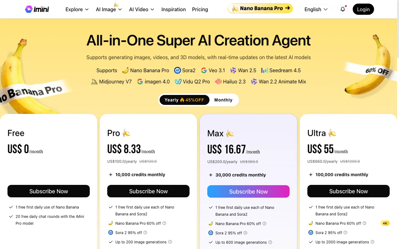 imini AI — pricing page