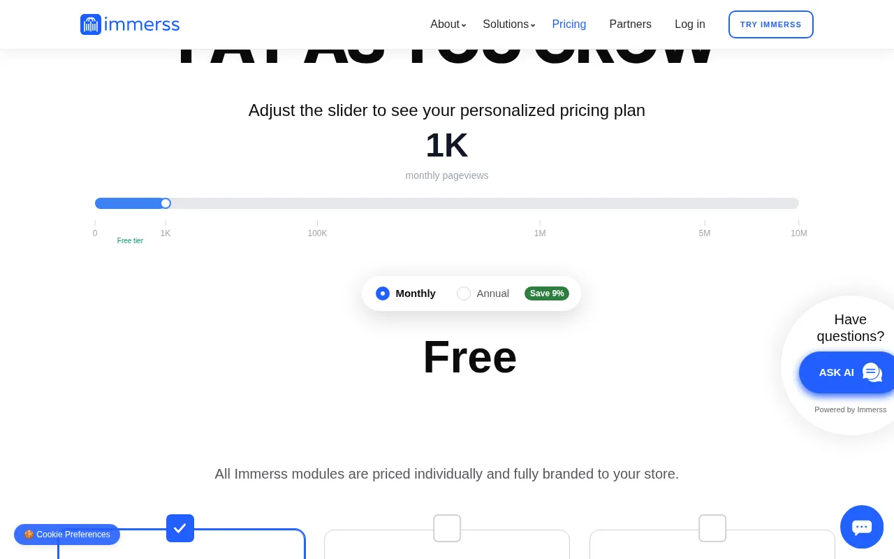 Immerss — pricing page