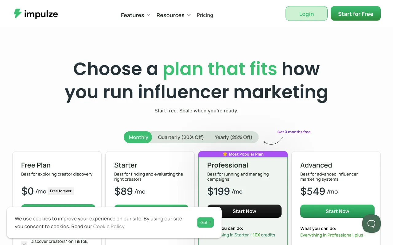 impulze.ai — pricing page