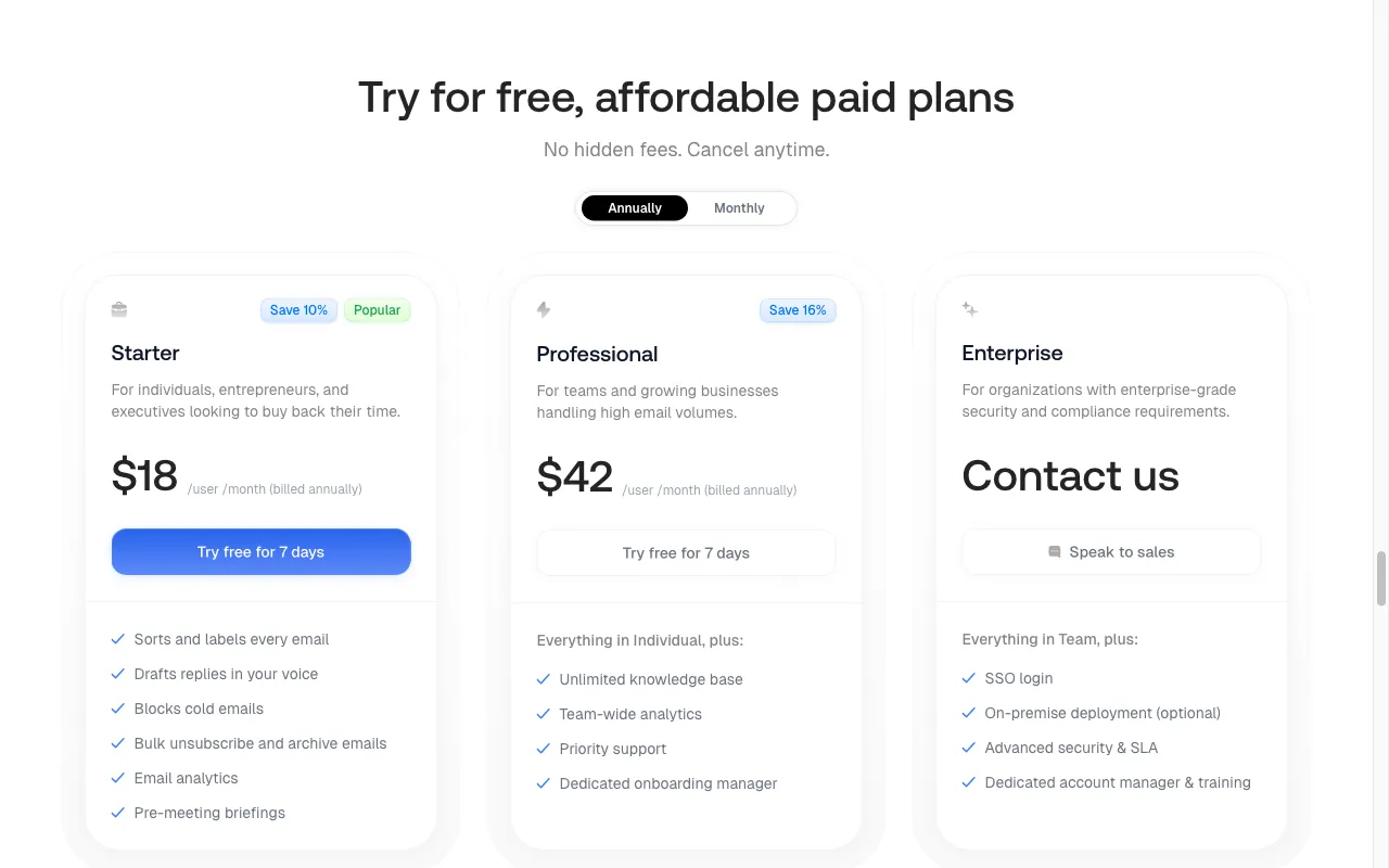 Inbox Zero — pricing page