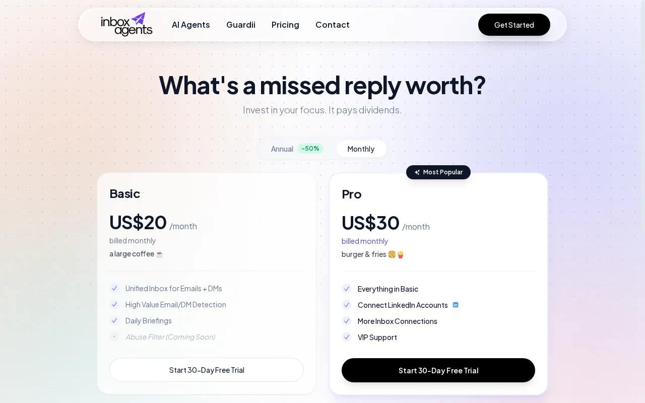 InboxAgents — pricing page