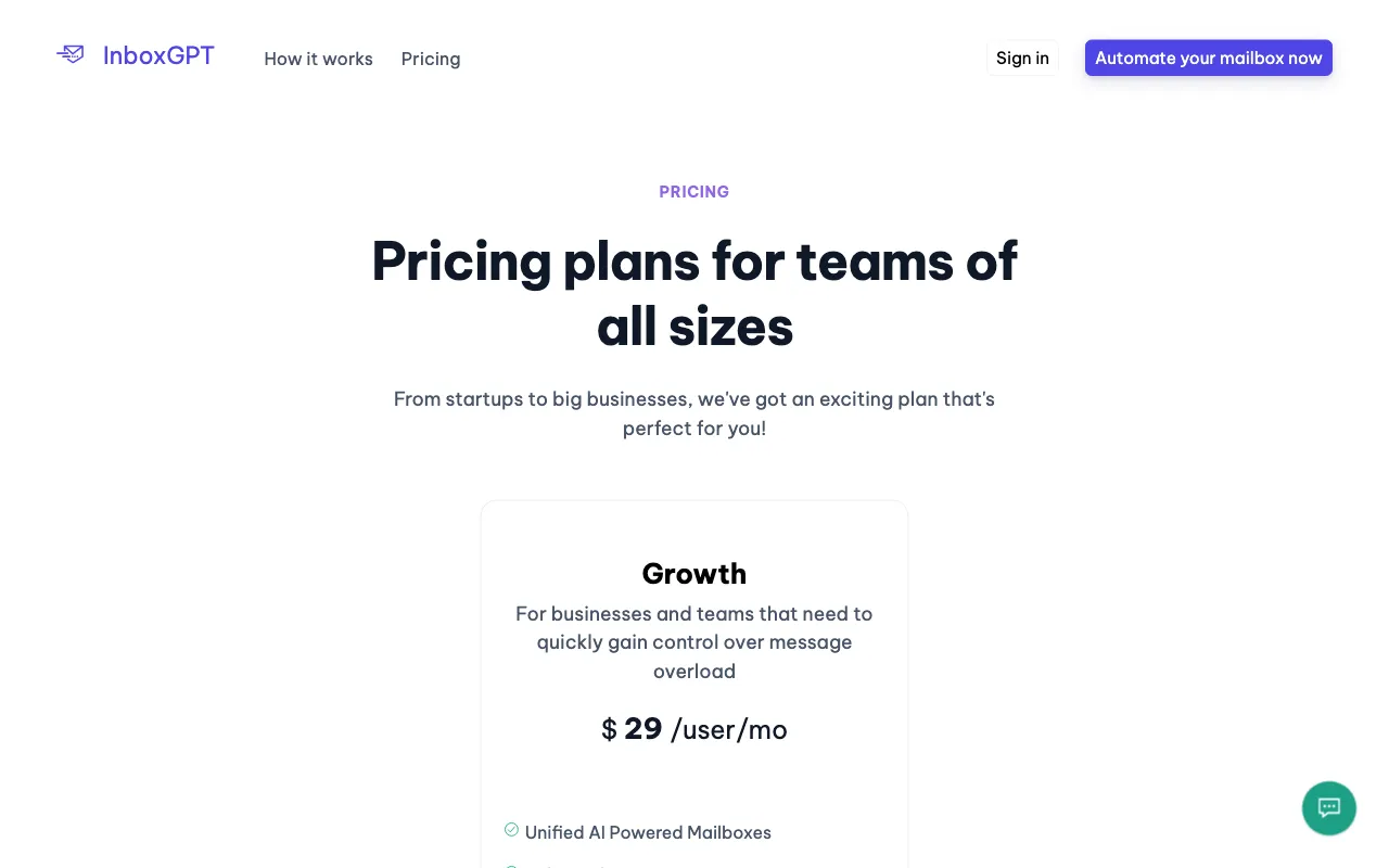 InboxGPT — pricing page