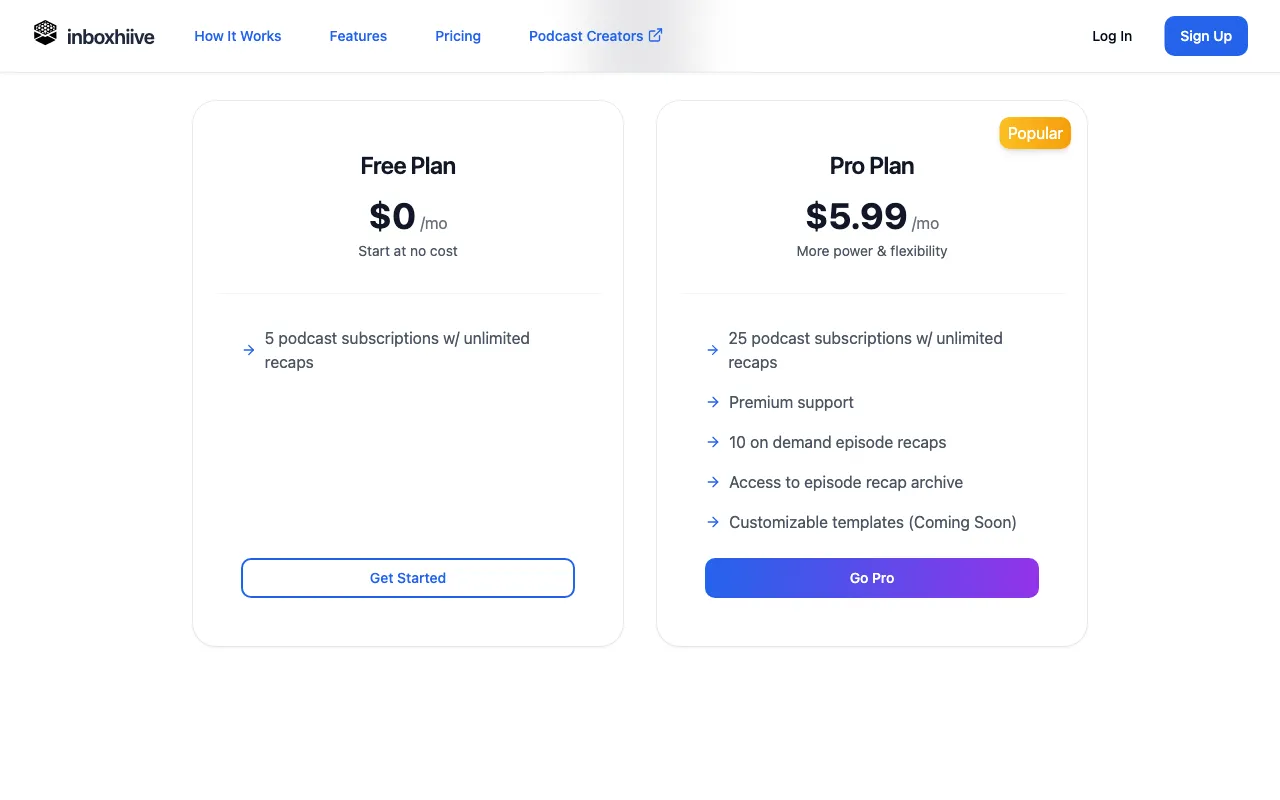 inboxhiiv — pricing page
