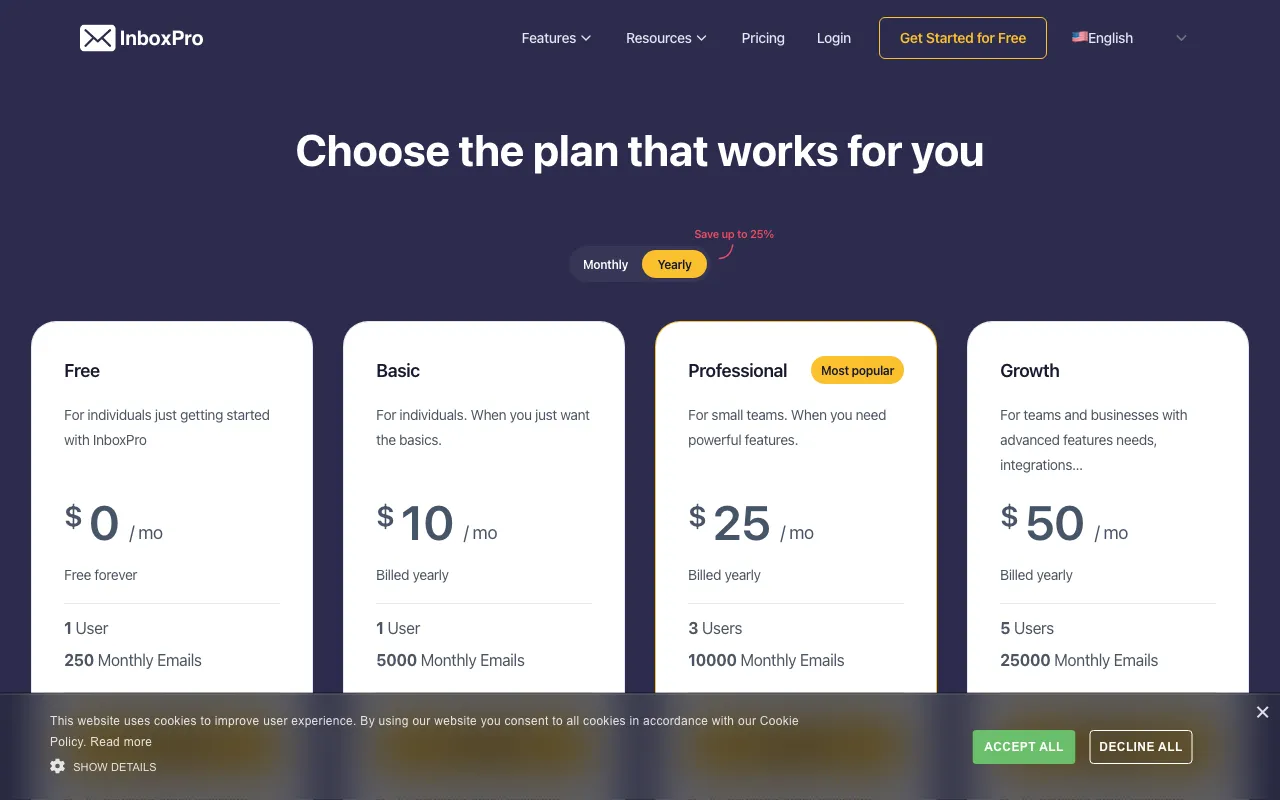 InboxPro — pricing page