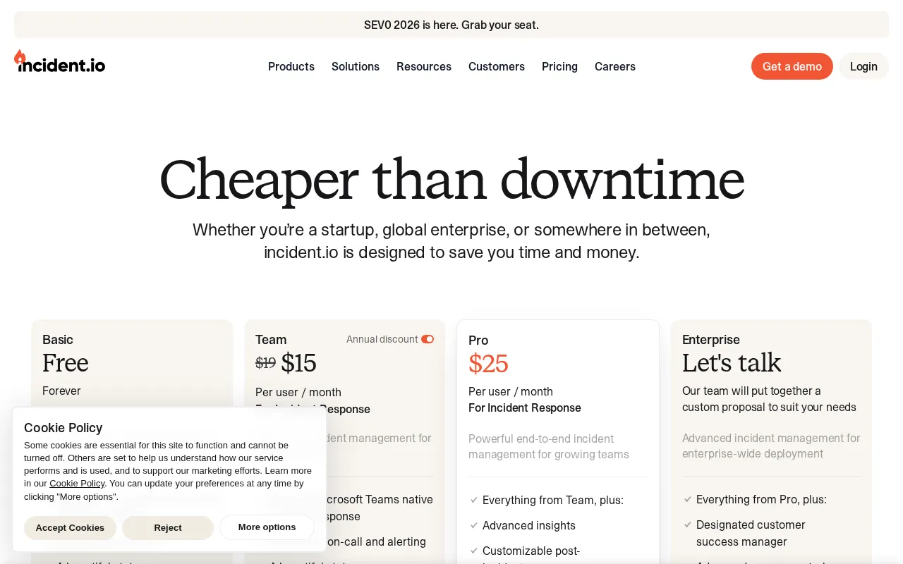 Incident — pricing page