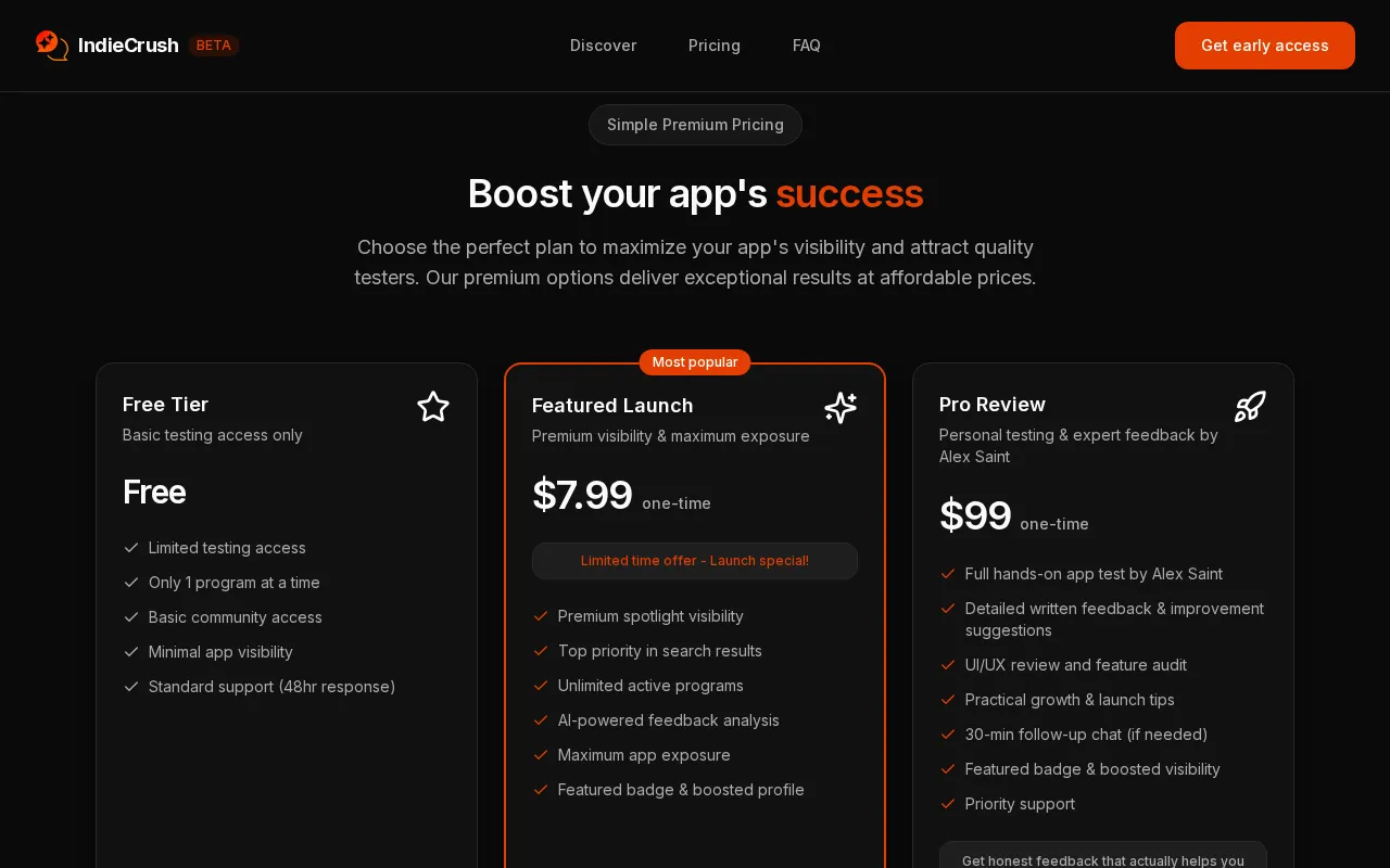 IndieCrush — pricing page