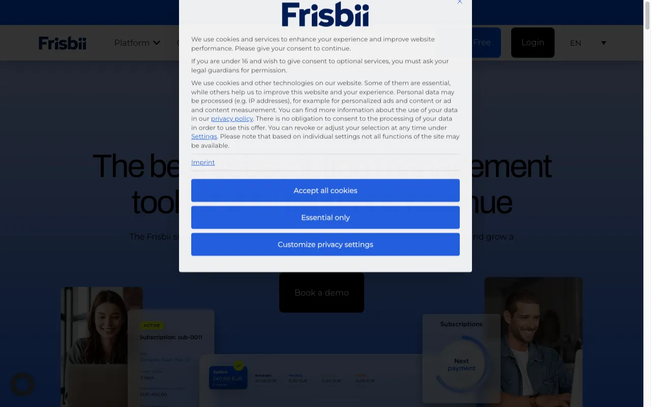 Frisbii — pricing page