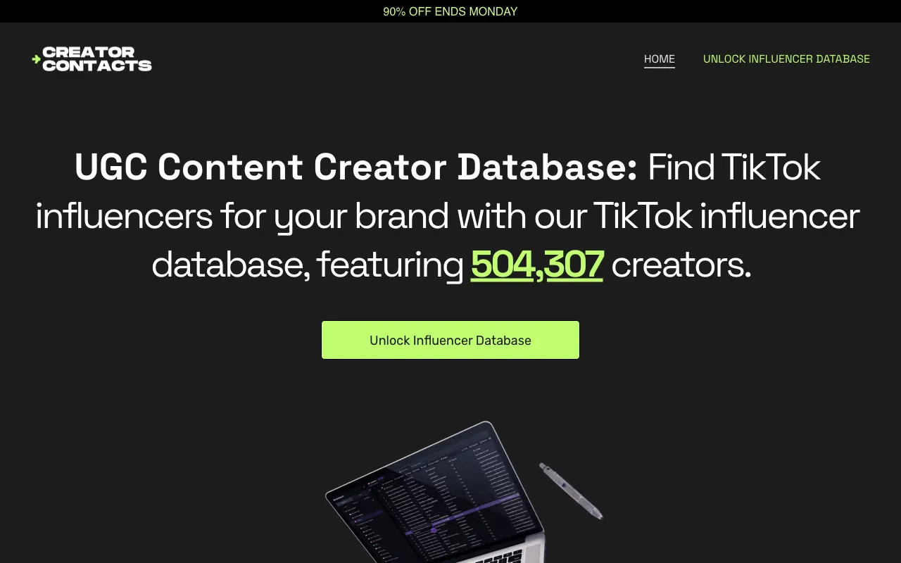 Influencer Database | Email TikTok Creators — preview screenshot
