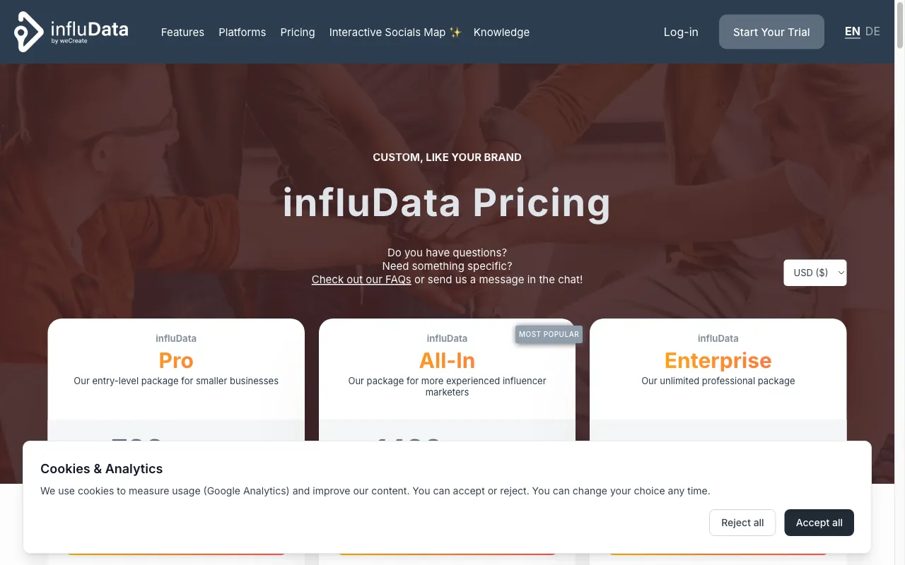 infludata — pricing page