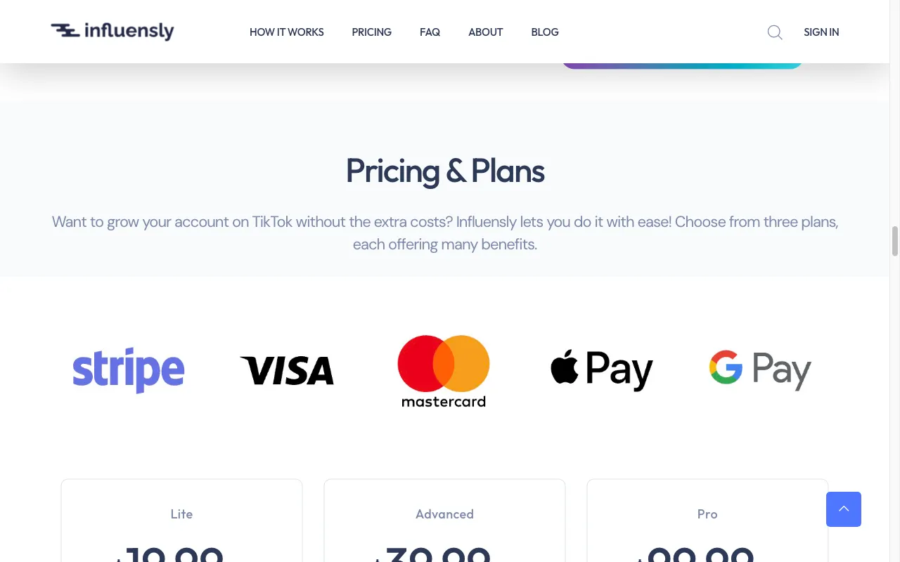 Influensly — pricing page