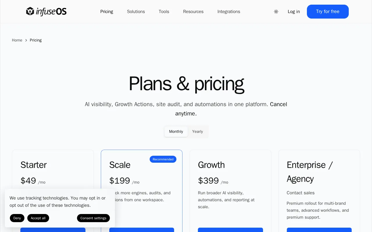 infuseOS — pricing page