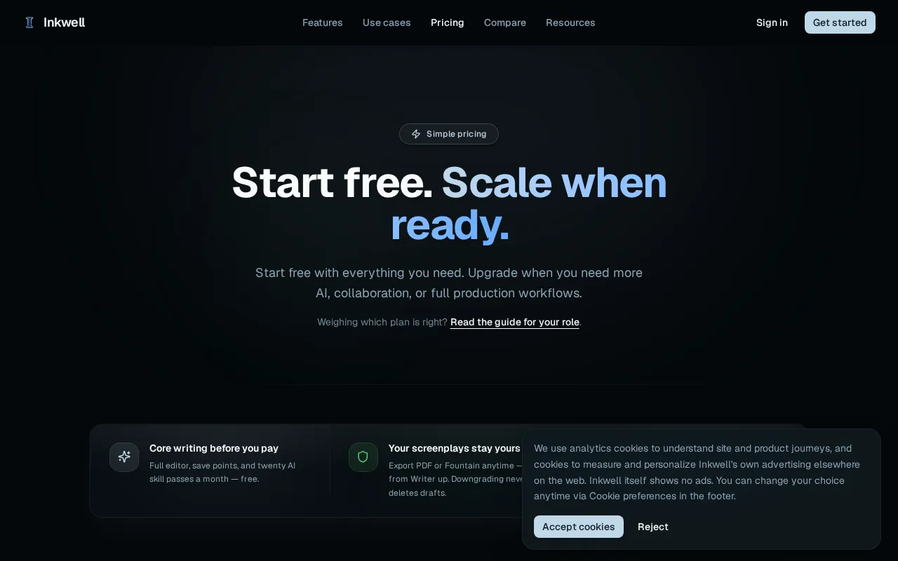 Inkwell — pricing page